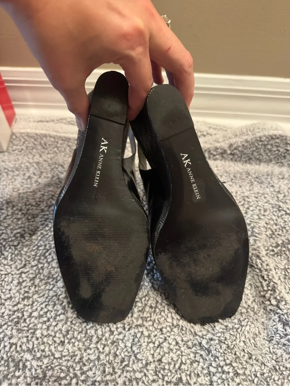 Anne Klein Black Peep-Toe Slingback Wedges